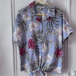 Women’s Workshop Republic Clothing Tropical Floral Linen Blend Short Sleeve XL